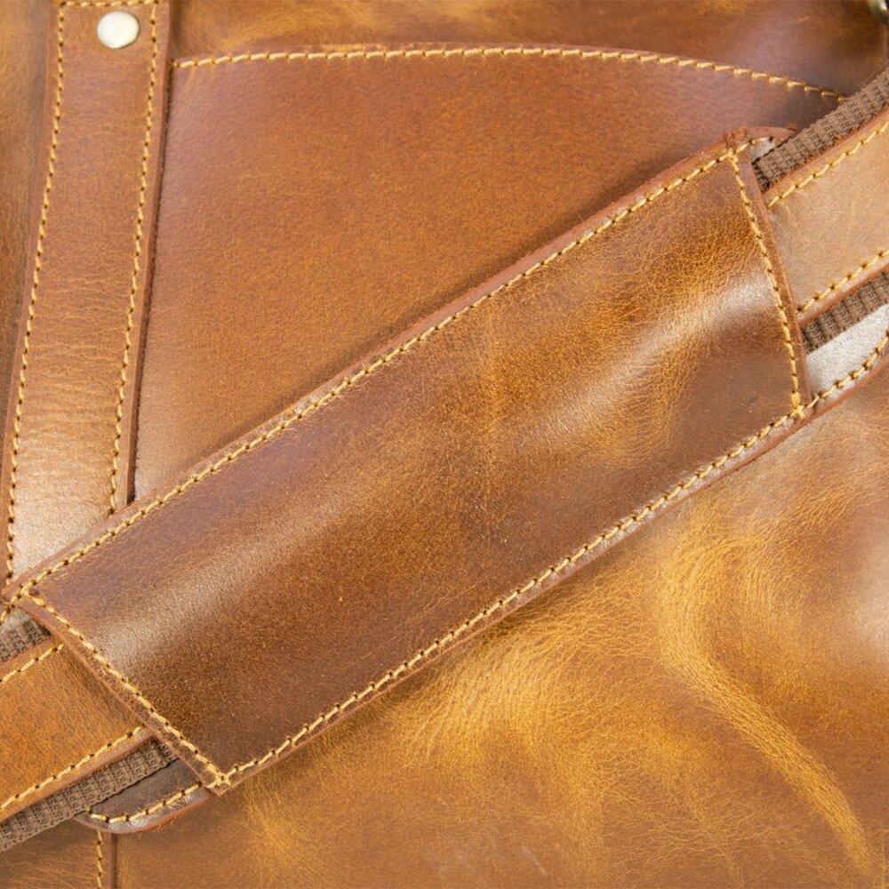 Genuine Leather Travel Duffle Bag, Tan - Picture 11 of 14